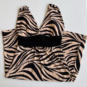 Decoded Animal Print Dress V-Neck Black Cream Zebra Sleeveless Juniors Small NWT
